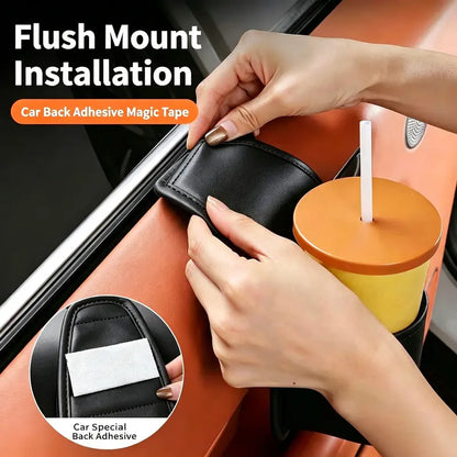 Leather car door storage pocket - double-layer compartments