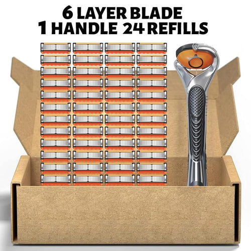 🔥12-48 Piece Men's Razor Blade Replacement Set with Free Handle - Ultra Sharp Stainless Steel Blades for Smooth Shaving