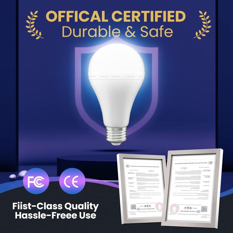 Rechargeable Emergency Light Bulbs, Camping Lamp Battery Powered LED Light Bulb 6000K Daylight 12W Equivalent with 1200mAh