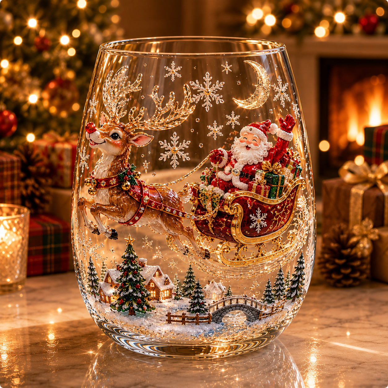 🎅 Magical Christmas 3D Glass Cup Collection – Santa, Reindeer, Snowman & Christmas Tree