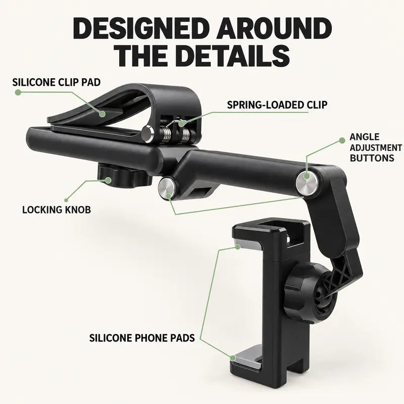 ✨Foldable Car Phone Holder for Sun Visor, Adjustable Arm with 360° Phone Rotation, Spring Clip Mount for 4–6.5 Inch Smartphones, Black,toolupgrade