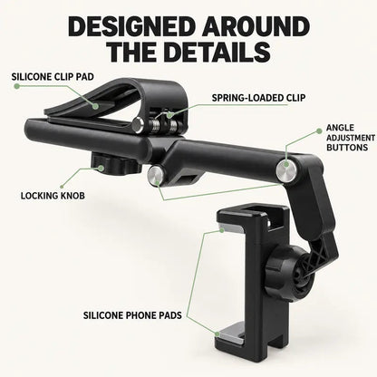✨Foldable Car Phone Holder for Sun Visor, Adjustable Arm with 360° Phone Rotation, Spring Clip Mount for 4–6.5 Inch Smartphones, Black,toolupgrade