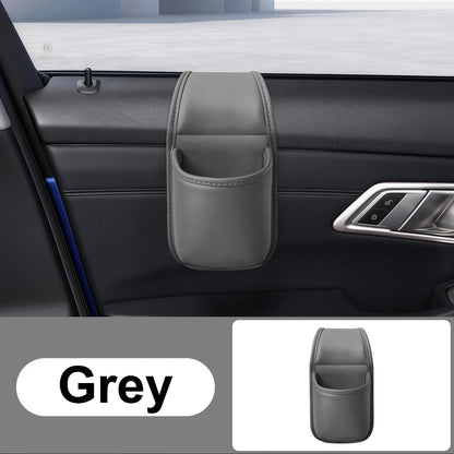 Leather car door storage pocket - double-layer compartments