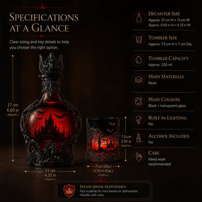 🦇🍺Gothic Vampire Castle Whisky Decanter & Tumbler