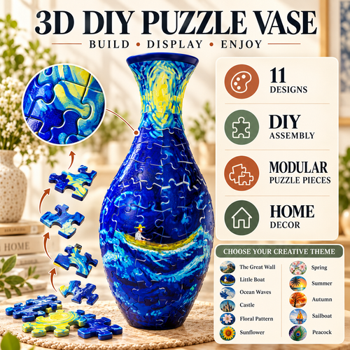 ✨🧩 3D DIY Puzzle Vase – 11 Creative Designs, Decorative Flower Vase & Craft Gift✨