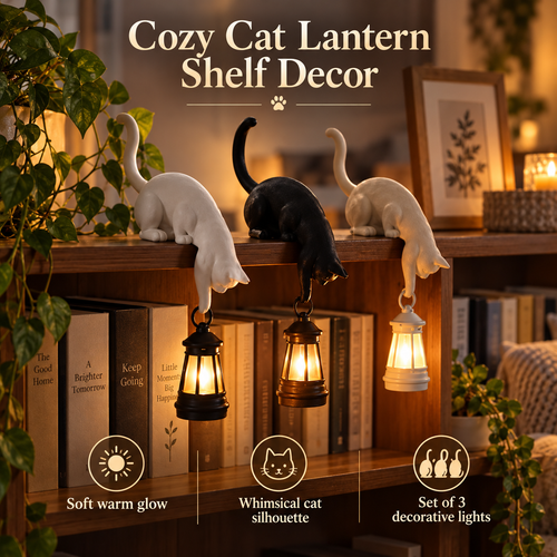 🐱 Cat Shelf Lantern Decor – Whimsical Hanging Light & Key Holder for Cozy Home Spaces