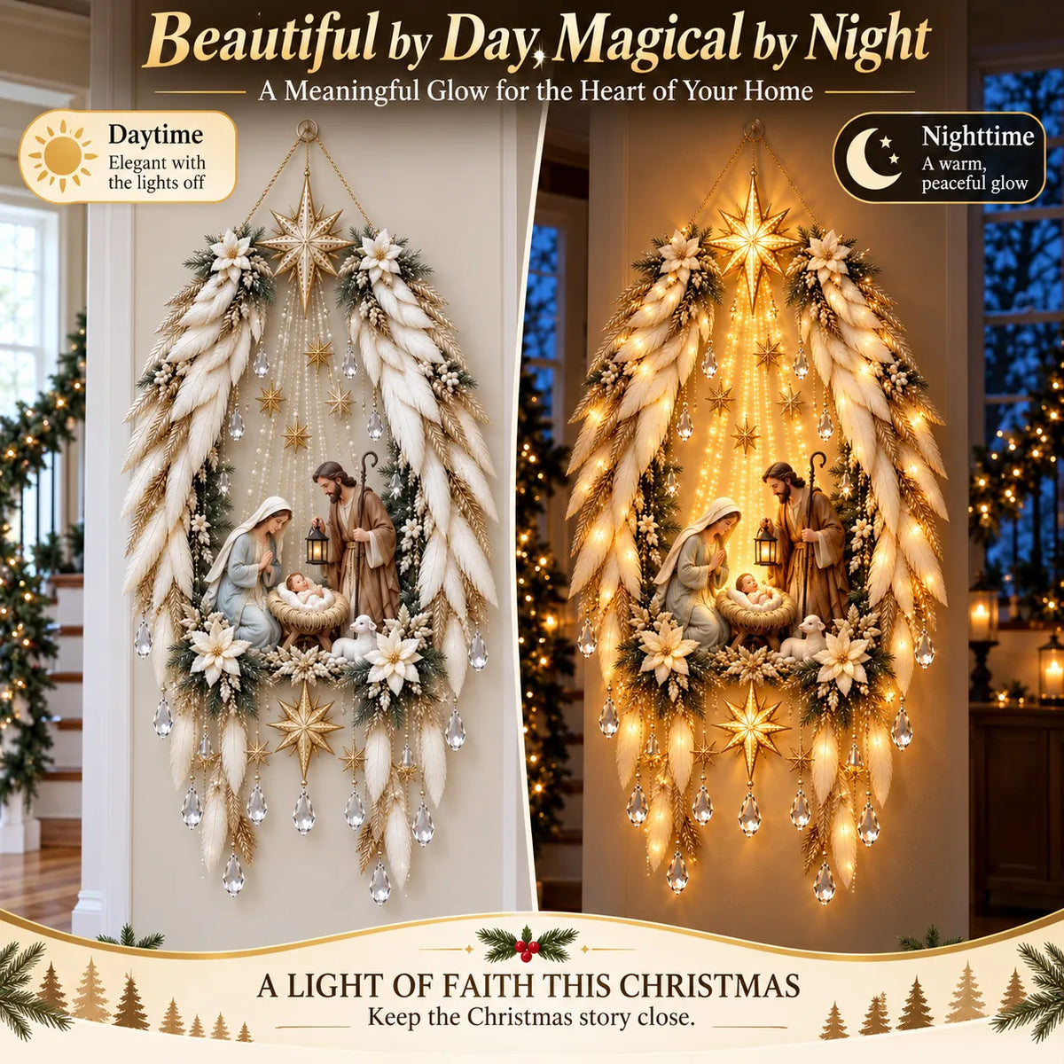 ✨ Lighted 3D Angel Wings Christmas Nativity Wall Decor ✨