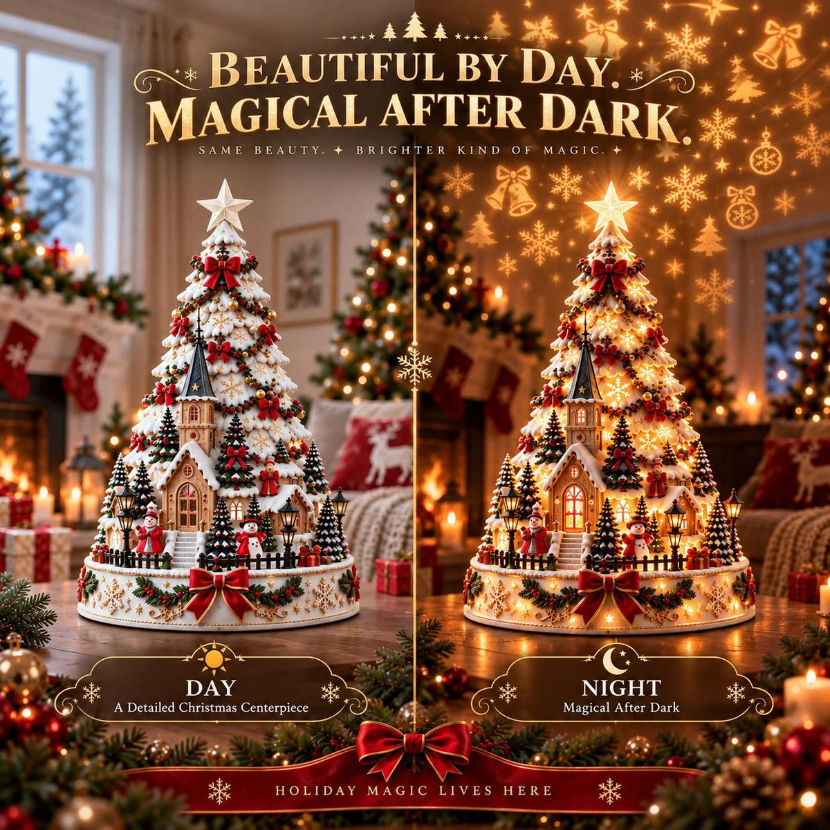 🎄Christmas Village Light-Up Tree – Festive LED Holiday Tabletop Decor