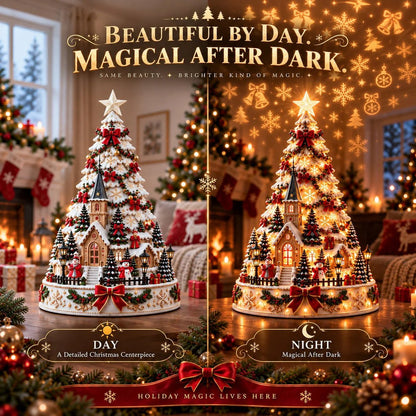🎄Christmas Village Light-Up Tree – Festive LED Holiday Tabletop Decor