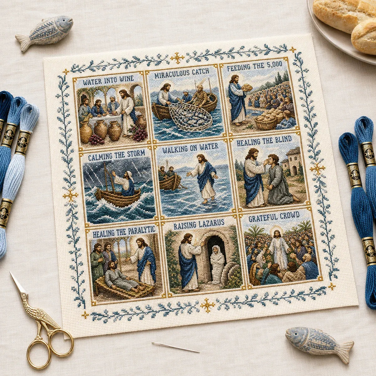 ✝️ Life of Jesus Cross Stitch Kit – 6 Biblical Designs