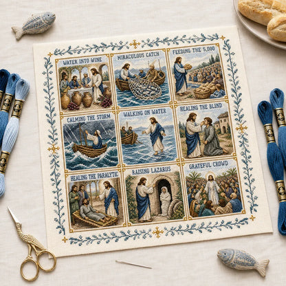 ✝️ Life of Jesus Cross Stitch Kit – 6 Biblical Designs