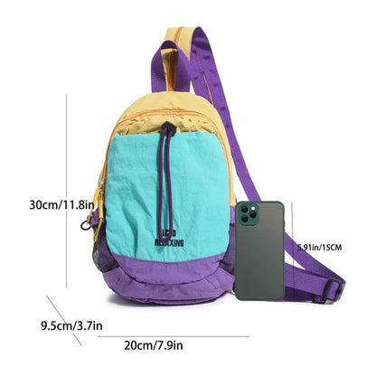 🎒Unisex Color Block Mini Backpack – Lightweight Water-Resistant Nylon Daypack