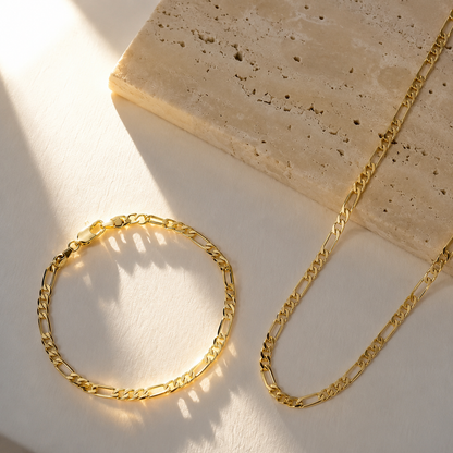 Elegant 2-Piece 18K Gold Jewelry Set – Bracelet & Necklace for Men & Women