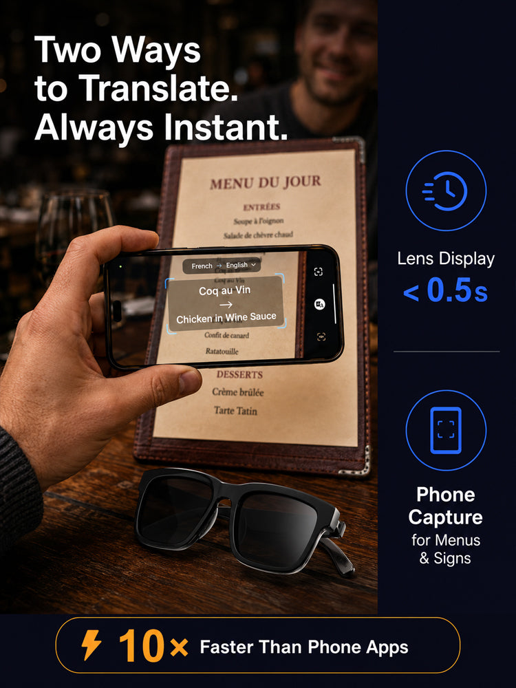 Smart translation glasses with smartphone translation example