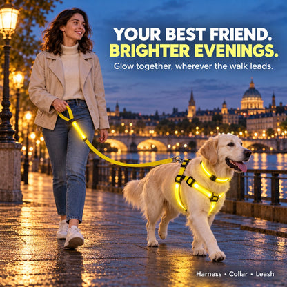 🐕✨ 3-Piece Rechargeable LED Dog Walking Set – Light-Up Harness, Collar & Leash for Safer Night Walks! 🌙🐾