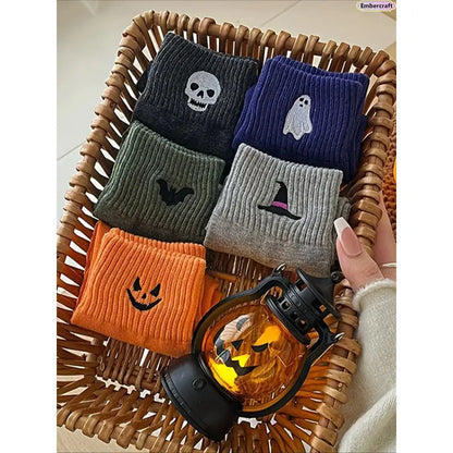 🎃 Women's 5-Pair Halloween Crew Socks Set – Cute Spooky Styles for Cozy Fall Days