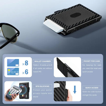 🎁Wallet for Men- Pop Up Case, Cash Slot, and Credit Card Slot - Aluminum Wallet with RFID Blocking, Minimalist Leather Wallet Front Pocket with ID Window