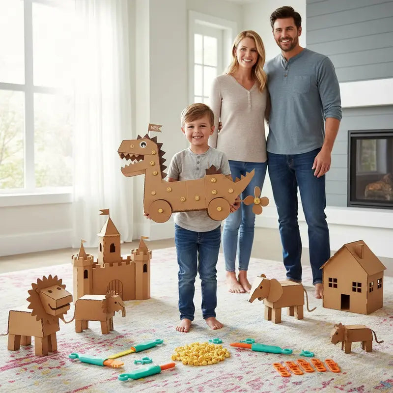 Kids cardboard DIY building creations