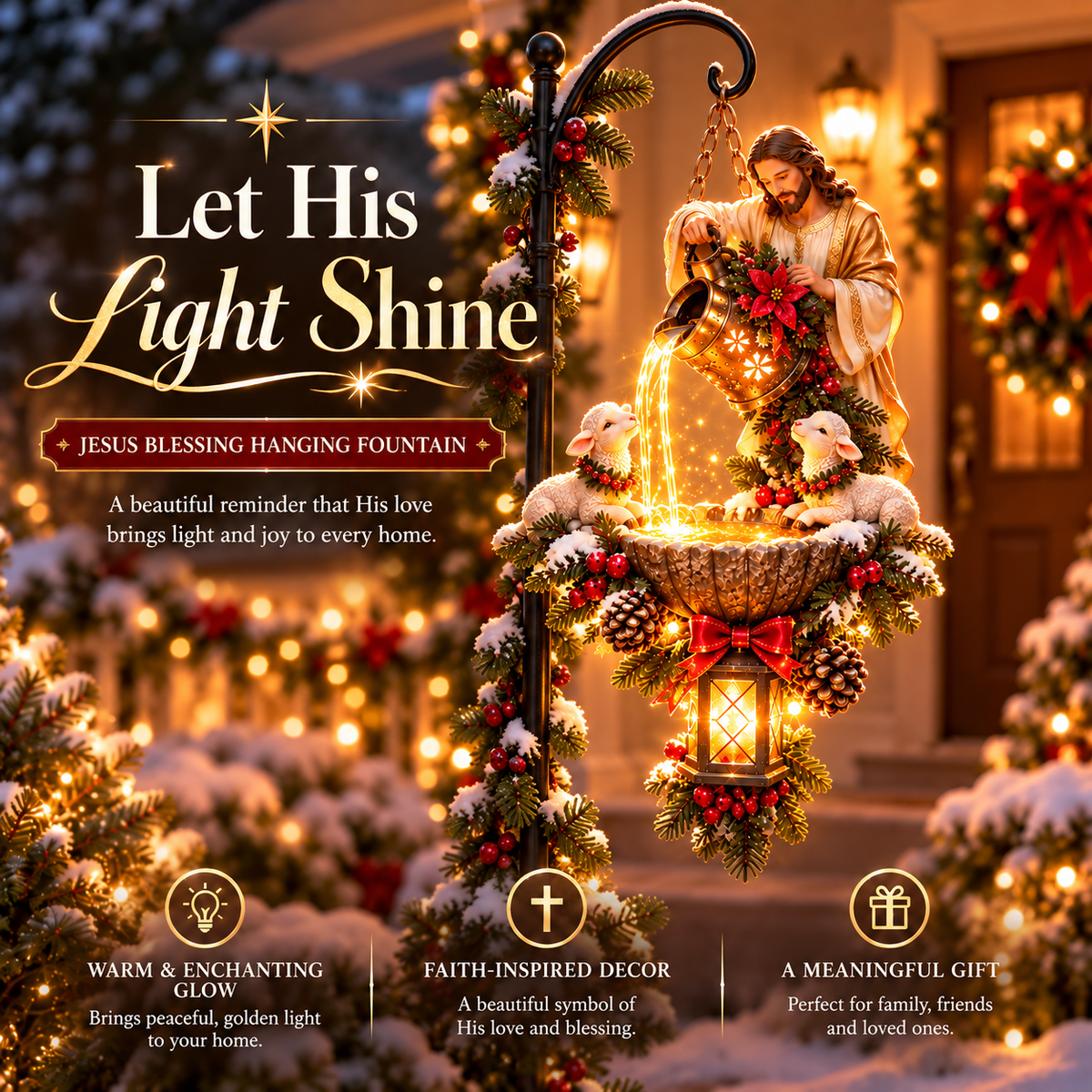 🎀🔥Last Day 50% OFF-✝️✨ Jesus Blessing Hanging Fountain – Lighted Christian Christmas Garden Decor