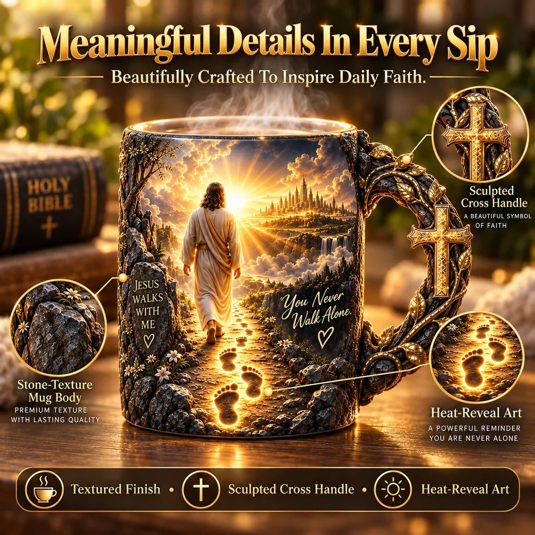🔥 Last Day 49% OFF - 🔥✝️ Jesus Walks With Me – Heat-Reveal Faith Mug | You Are Never Alone