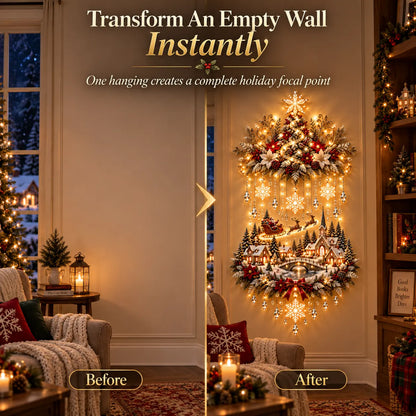 ✨ Illuminated Christmas Tree & Village Wall Hanging | Cascading Warm Lights for Living Rooms, Entryways & Staircases