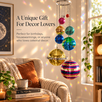 ⚡ Solar System Disco Ball Hanging Mobile – Colorful Reflective Celestial Room Decor