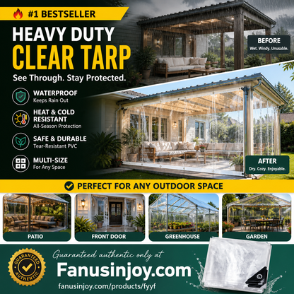 ☀️ Heavy-Duty Clear PVC Tarp – 14 Mil Transparent Outdoor Cover