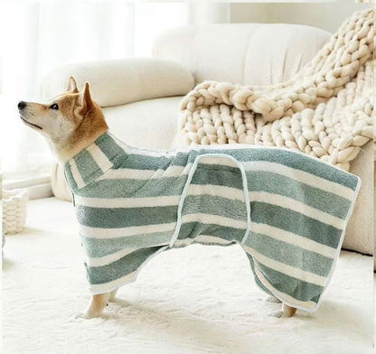 Quick-Drying Dog Bathrobe, 1-Piece Striped Pet Dressing Gown with Adjustable Belly Band, Super-Absorbent Super-Soft Fabric #GLOBAL PICKS