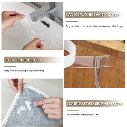 ✨Super strong double-sided nano tape, heavy-duty transparent reusable residue-free magic tape
