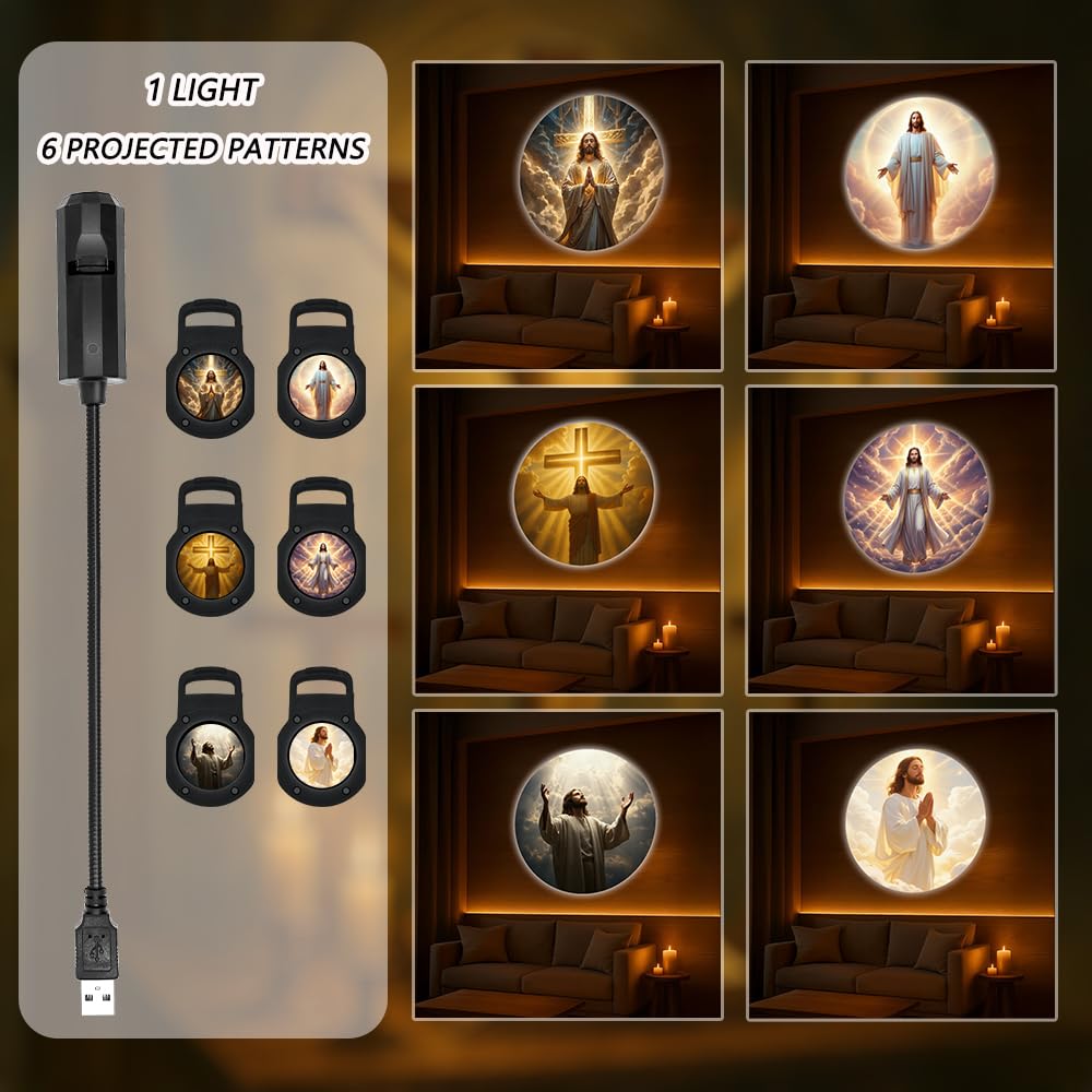 Flexible USB prayer light with the six Jesus projection images shown together