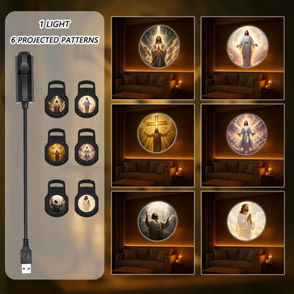 Flexible USB prayer light with the six Jesus projection images shown together
