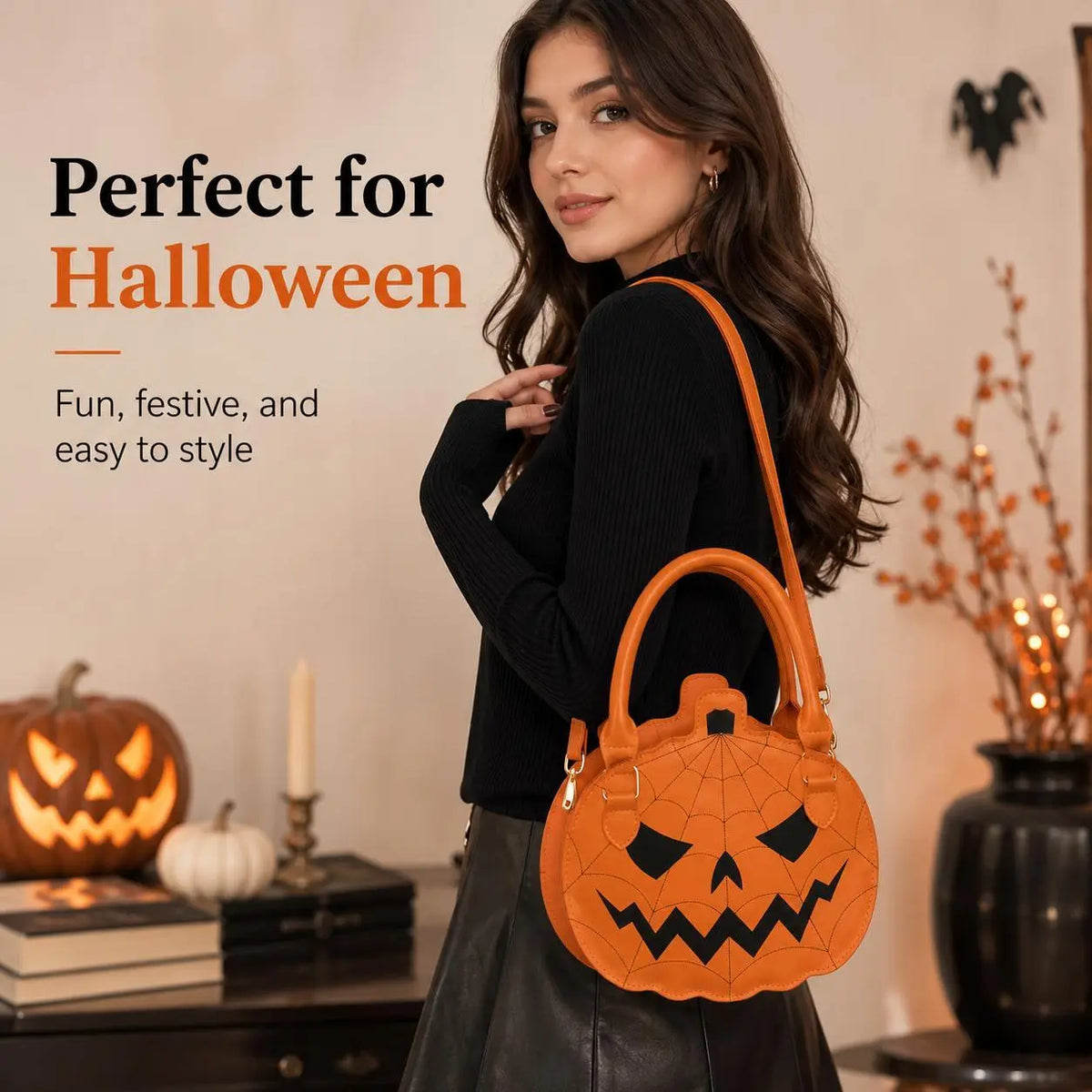 🎃 Spooky Jack-O'-Lantern Pumpkin Crossbody Bag
