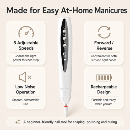 ✨ 3-in-1 Electric Nail Drill Pen with Nail Light & 5 Bits
