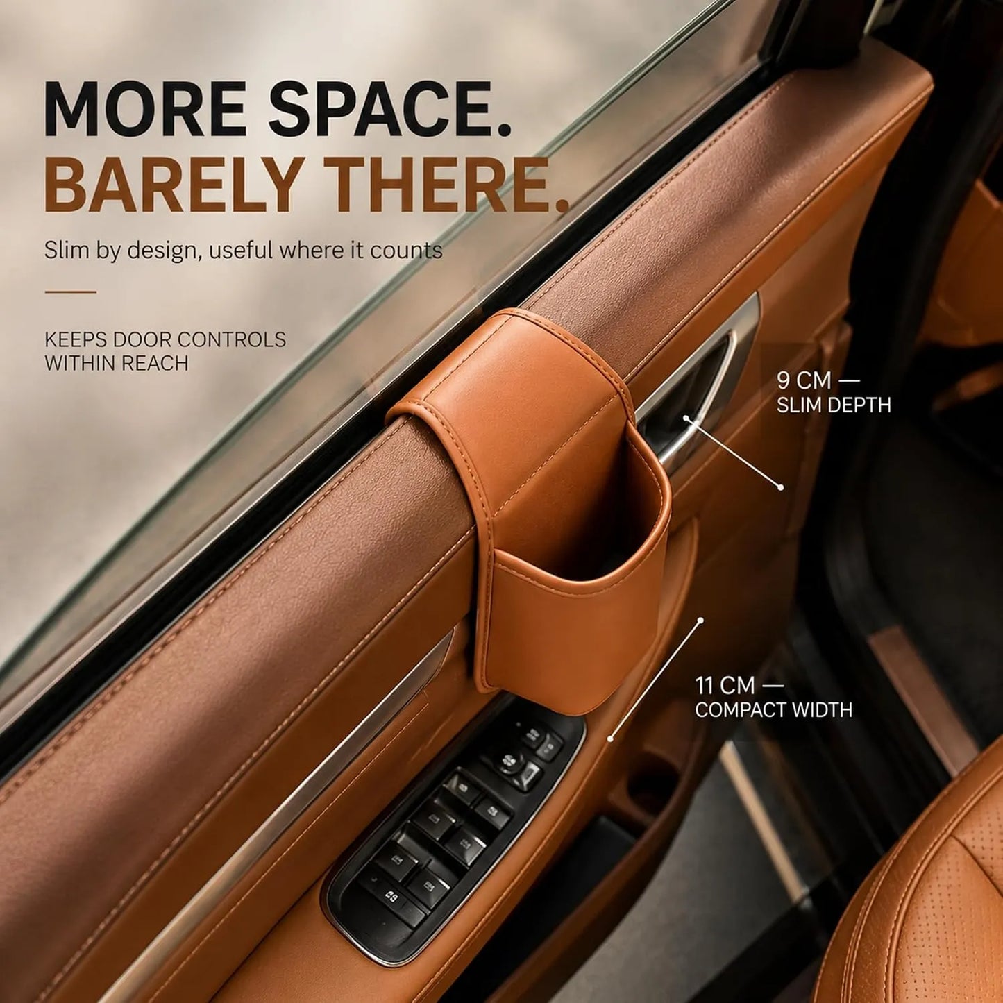 Leather car door storage pocket - double-layer compartments