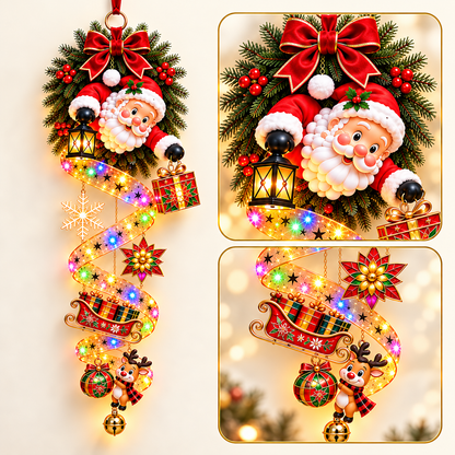 🎄 Christmas Magic Spiral Hanging LED Decoration – Santa & Snowman Holiday Door Decor ✨