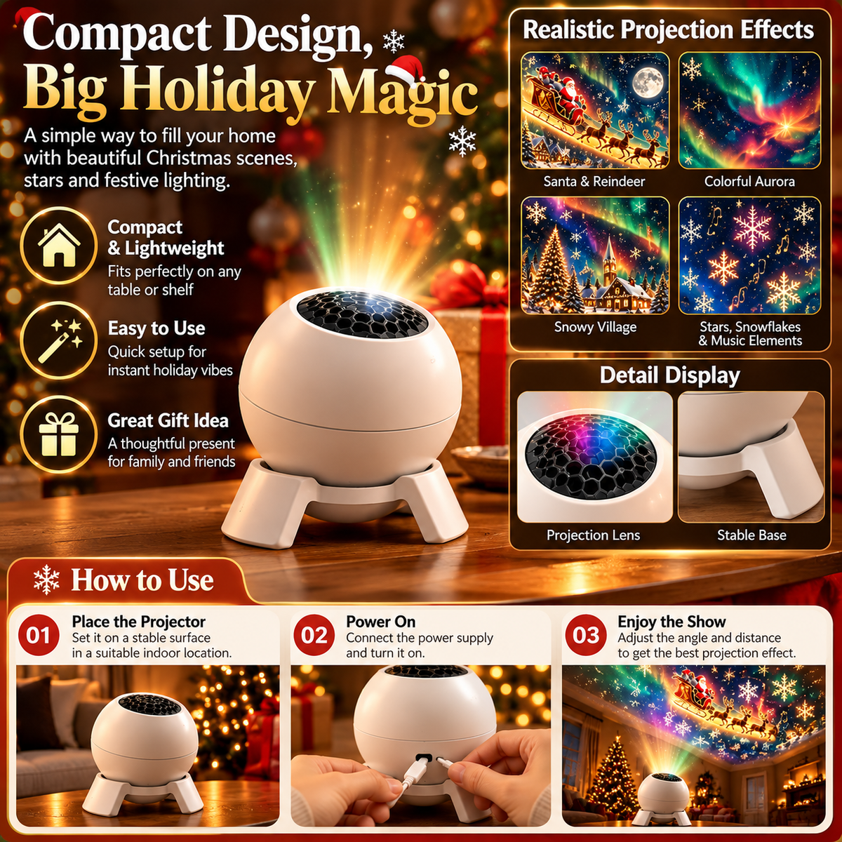 🎅 Magical Christmas Scene Projector – Transform Your Room into a Holiday Wonderland ✨