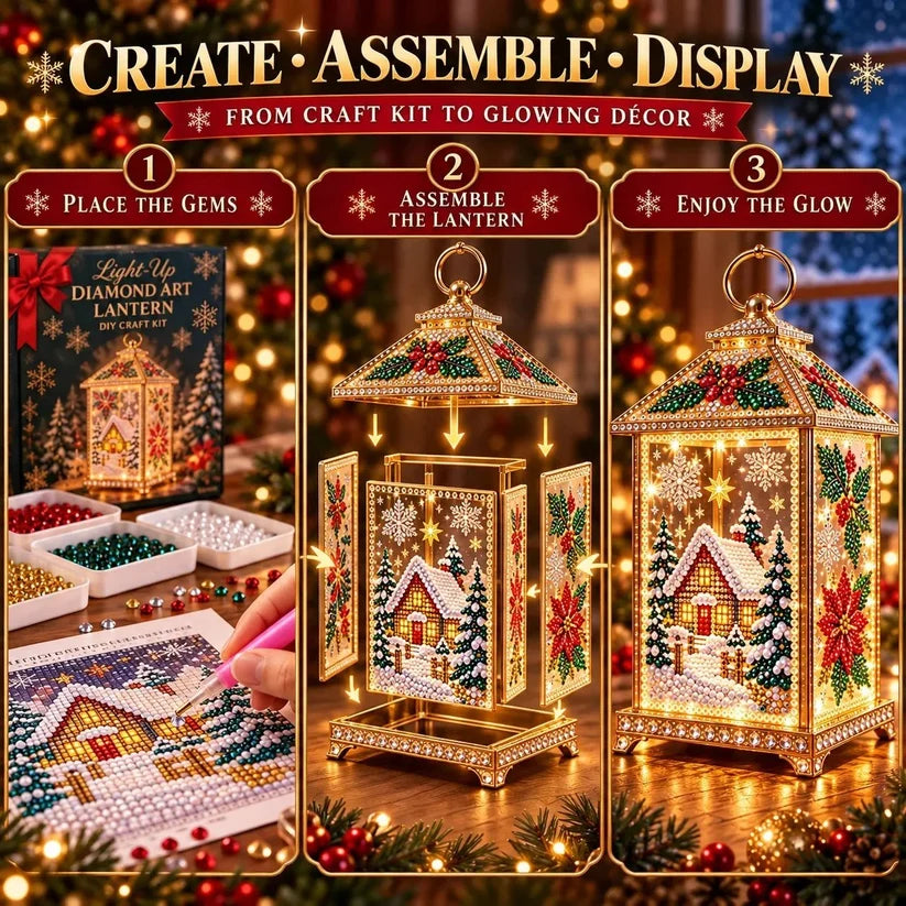 🧩DIY Light-Up Christmas Diamond Art Lantern Kit – Create Your Own Magical Holiday Glow ✨