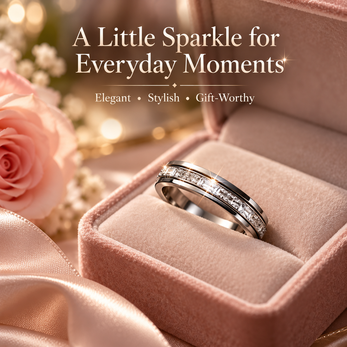 ✨ Sparkle Spinner Fidget Ring – Stylish Rotating Ring for Busy Hands 💍