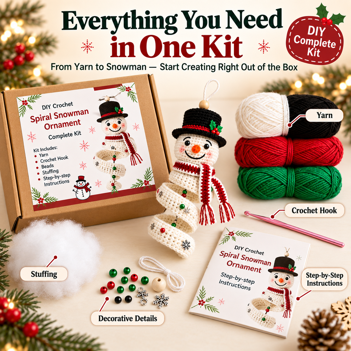 ☃️ DIY Crochet Spiral Snowman Ornament Kit – Make Your Own Christmas Keepsake