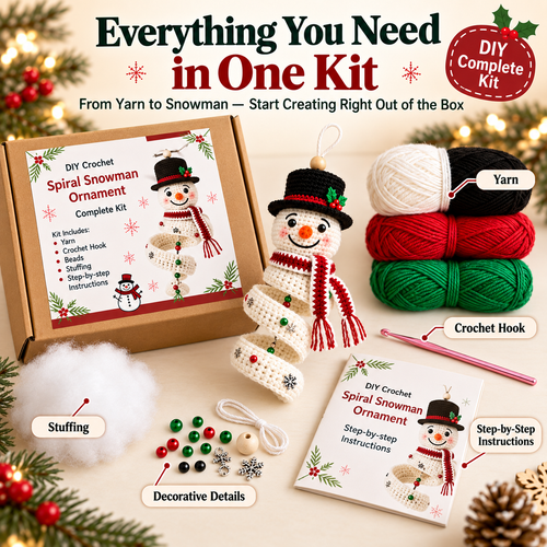 ☃️ DIY Crochet Spiral Snowman Ornament Kit – Make Your Own Christmas Keepsake