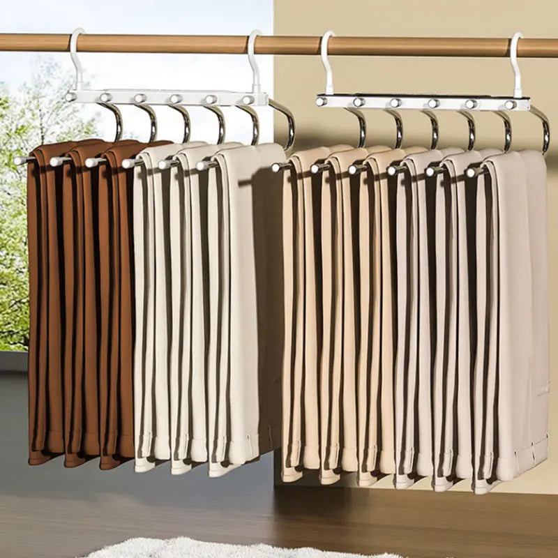 6 Layer Pants Hanger Space Saving Closet Organizer with 65mm Wide Spacing, Anti-Slip Multifunctional Pants Rack for Jeans Trousers Wardrobe