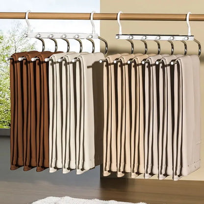 6 Layer Pants Hanger Space Saving Closet Organizer with 65mm Wide Spacing, Anti-Slip Multifunctional Pants Rack for Jeans Trousers Wardrobe