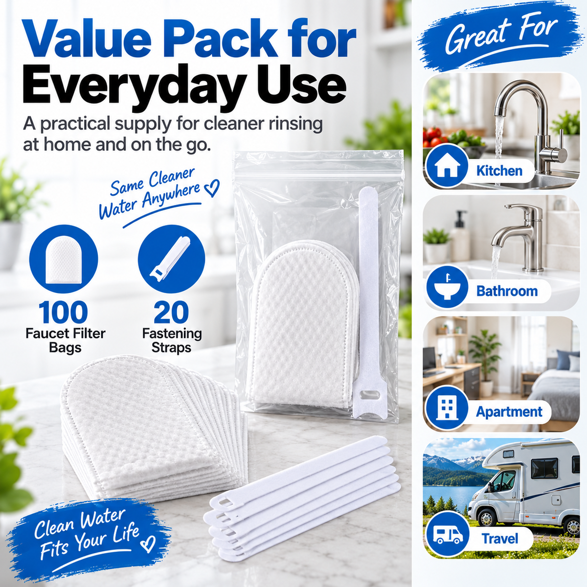 💧 50-Pack Faucet Filter Bags – Fine Cotton Fiber Tap Filters for Everyday Water Use