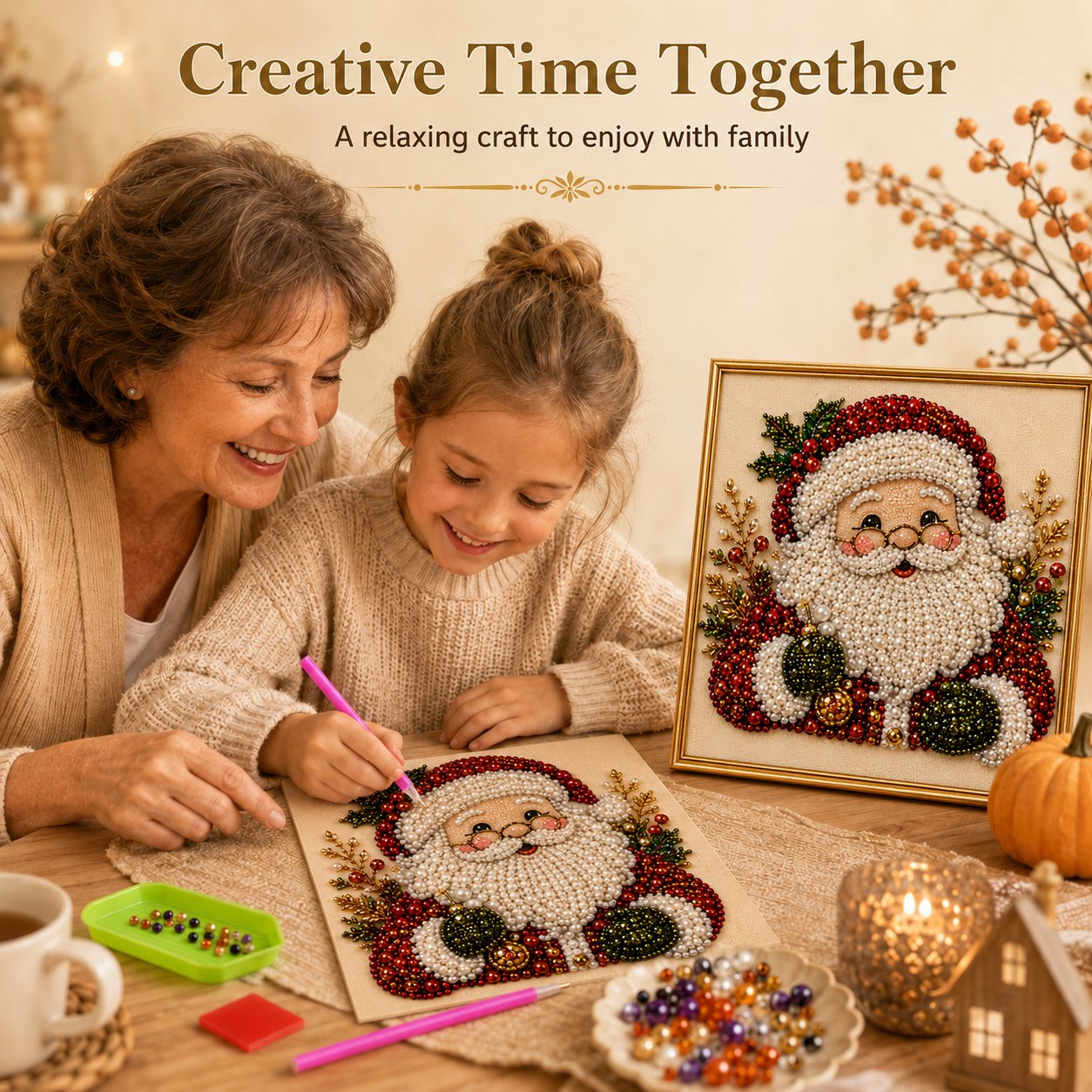 ❤️ 5-in-1 3D Pearl Art Kit – Christmas DIY Craft Set for Kids & Family Creative Fun 🎨