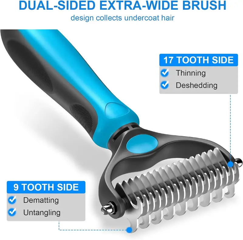 🔥Professional Double-Sided Pet Grooming Rake ✨ Undercoat Deshedding Tool for Dogs & Cats 🐶🐱