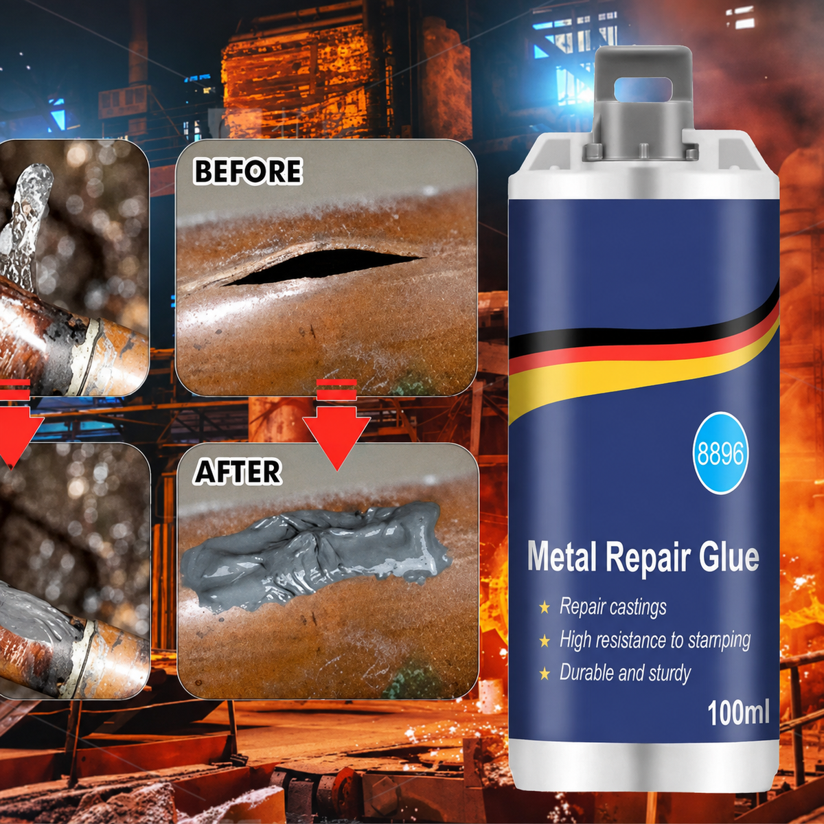🔧 Heavy-Duty AB Metal Repair Glue – Fill Cracks, Holes & Damaged Metal