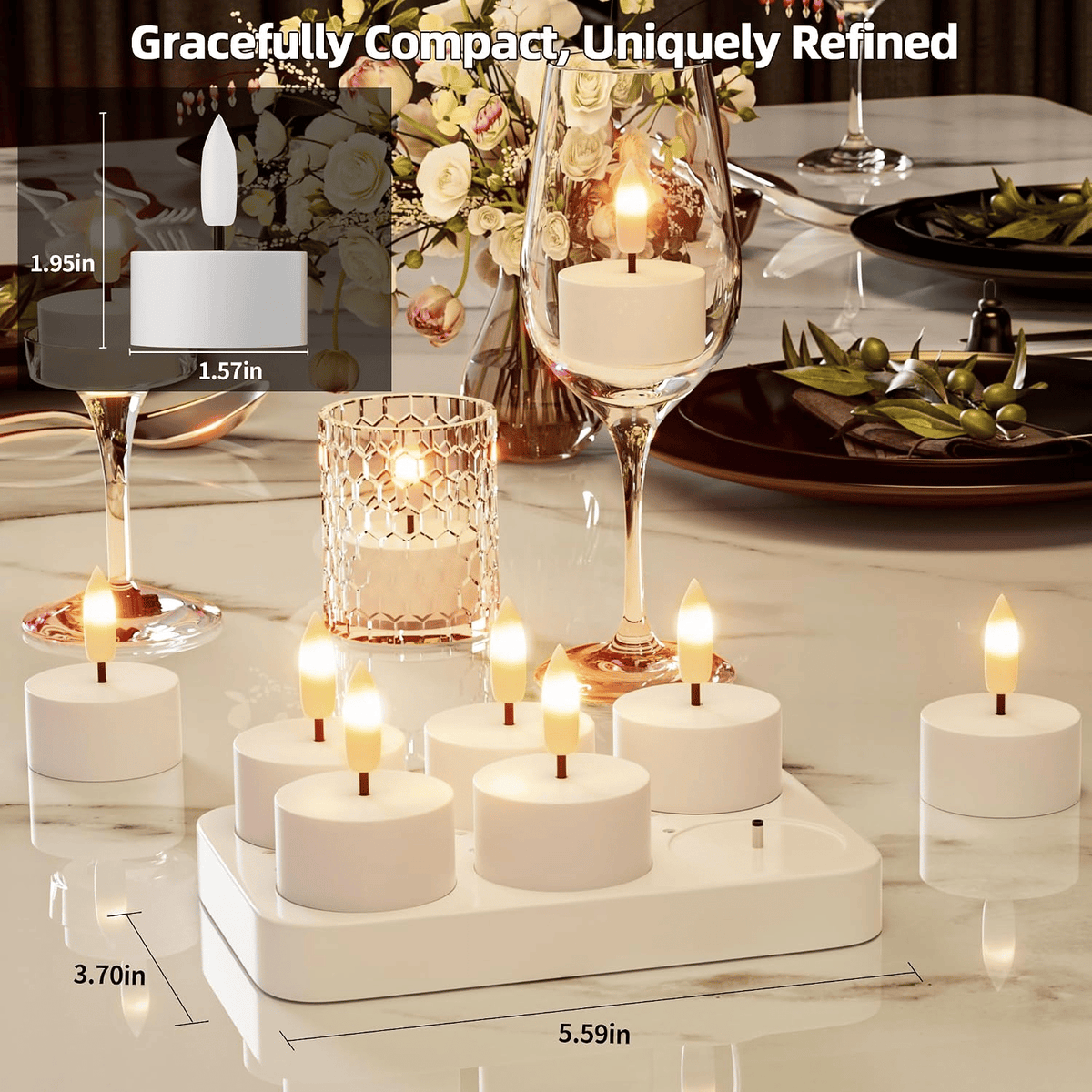 🕯️Rechargeable Flameless LED Tea Lights, Charging Station & Remote Included, Flickering Fake Candles, Safe No Flame Candle for Home, Wedding, Festival & Emergency Lighting