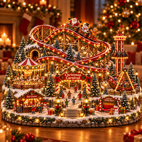 🎄 Animated Christmas Carnival Village – Moving Rides & Lighted Holiday Display 🎢
