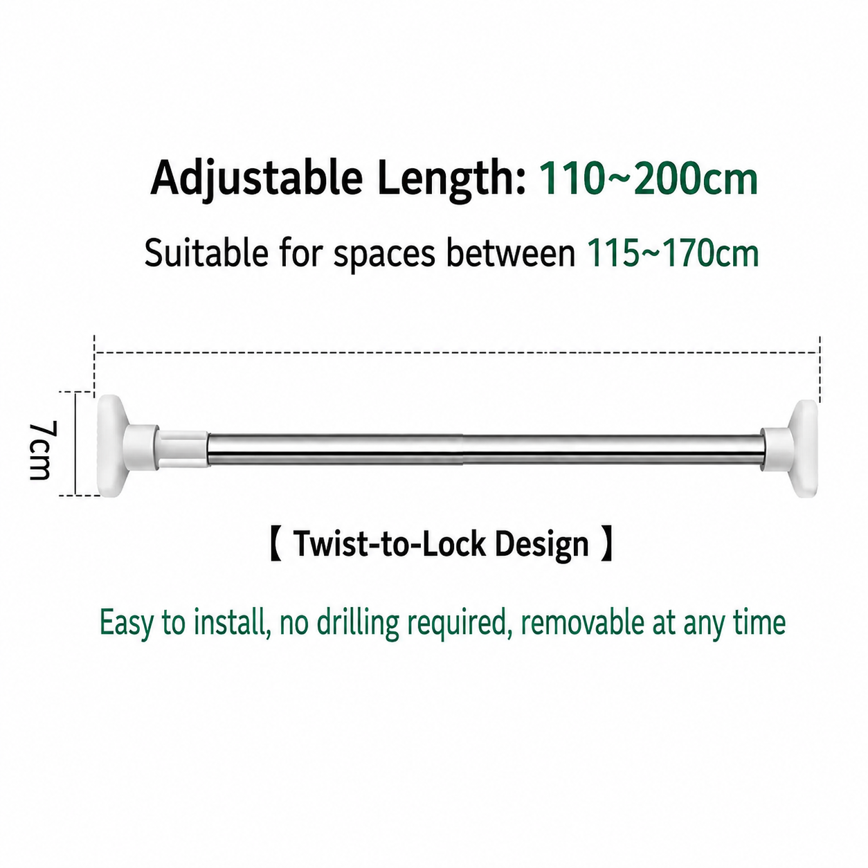 🧺 Expandable Closet Rod – Punch-Free, Adjustable, No Drilling