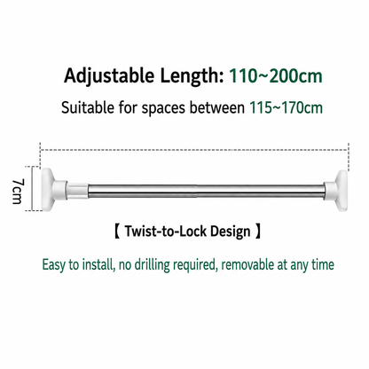 🧺 Expandable Closet Rod – Punch-Free, Adjustable, No Drilling